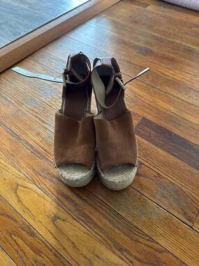 Marc Fisher LTD Adalyn Espadrille Wedge Sandals in Tan Suede